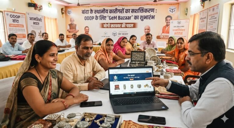 बांदा में स्थानीय कारीगरों को सशक्त बनाने के लिए योगी सरकार की बड़ी पहल ODOP के लिए ‘GeM Bazaar’ की शुरुआत सरकारी ई-मार्केटप्लेस पर बिकेंगे बांदा के स्थानीय उत्पाद महिला और पुरुष हस्तशिल्पियों को सीधे मिलेगा डिजिटल बाजार का बड़ा फायदा